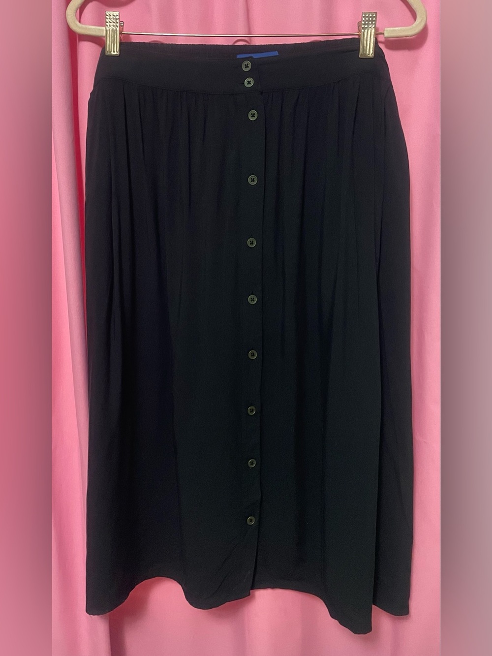 Simply Style Black Button Front Midi Skirt Size XL Pockets